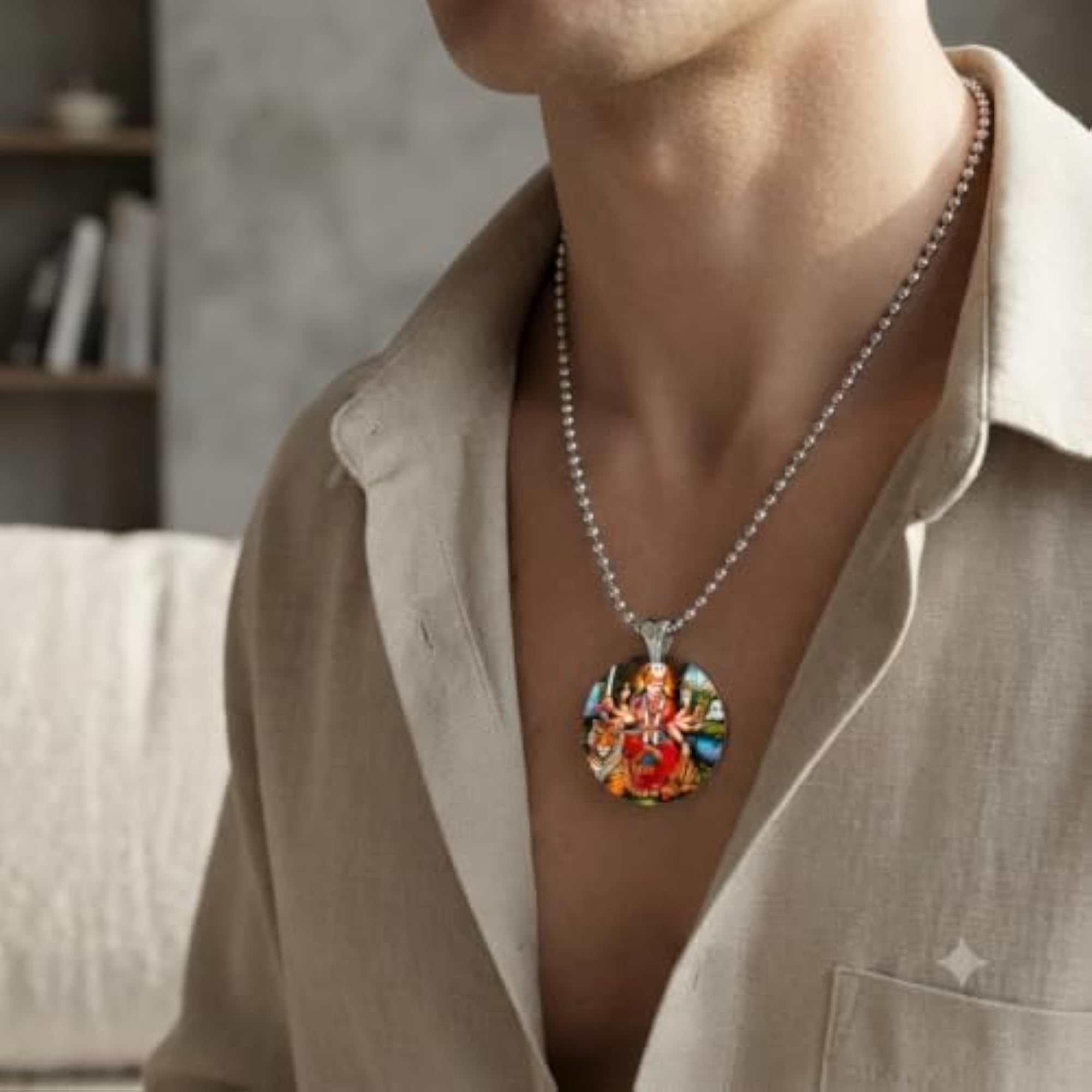 Maa Goddess Durga Sherawali Multicolor Acrylic Pendant Necklace