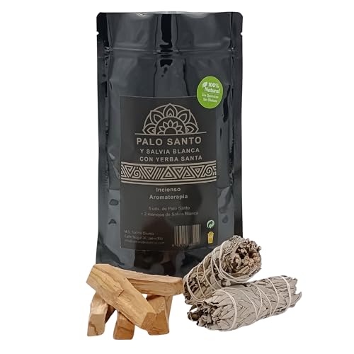 Palo Santo de Perú Natural + Salvia Blanca – 5 Palos (10 cm) y 2 Manojos para Limpieza Energética, Meditación y Ritual Espiritual | Camino de Costeras