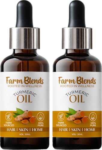 Image of Farm Blends Turmeric Essential Oil 100% Undiluted Pure | For Glowing Skin, Lightens Dark Spots, Marks, Strong Hair | Farm To Home | Natural | Corcuma longa|30ML + 30ML (Pack of 2)