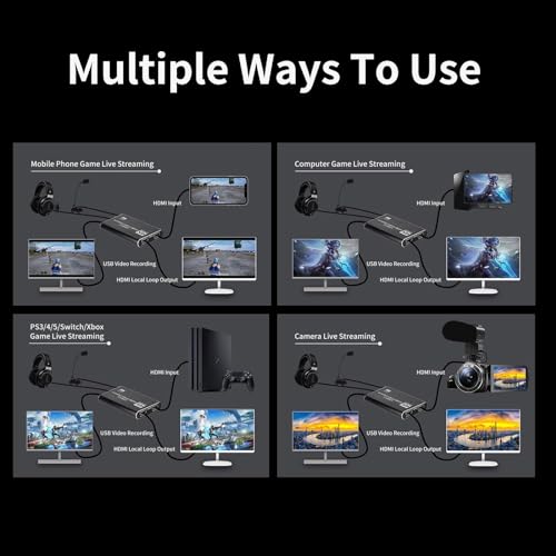 Image of 4K HD Video Capture Card, Plug & Play USB 3.0, No Driver Needed | Gaming Capture Card with Microphone for PC /Mac, 1080P 60FPS for Nintendo Switch, PS5, PS4, Xbox, OBS Streaming