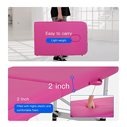 FDW Massage Table Portable Massage Bed Spa Bed 73 Inch Aluminium Lash Bed with Non-Woven Bag Face Cradle Carry Case Height Adjustable 2 Fold Portable Facial Salon Tattoo Bed by FDW - Image 4