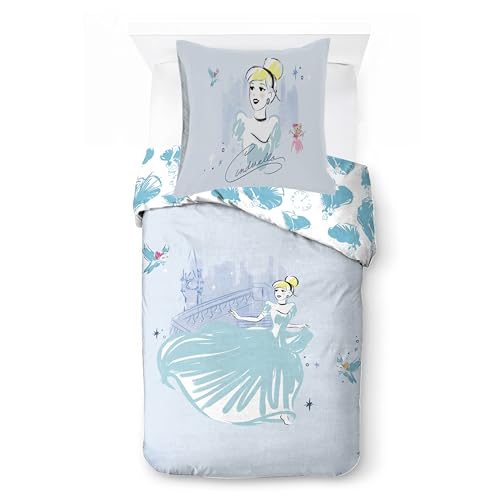 Jay Franco Disney Princesse Cendrillon – Parure de lit Simple 100% Coton avec taie 65 x 65 cm