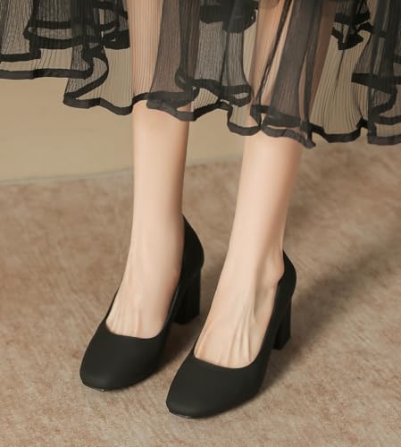 LizFoYa Women Elegant Work Pumps Retro Square Toe Office Chunky Heels Comfort Block Heels Shoes4