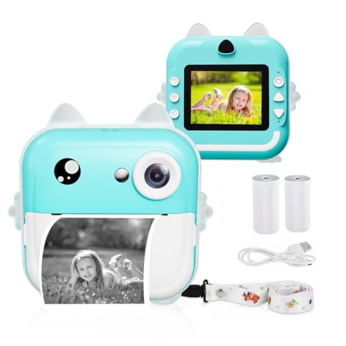 Câmera Digital Infantil Portátil 20MP, Tela de 2 Polegadas, 200 dpi, Resolução 1080P, Impressão Instantânea, Conexão com Celular, com Papel de Impressão (CAM-12607-Azul)