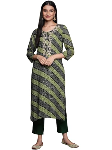 Kurta imprimé bandhani vert au design brodé exclusif Varanga