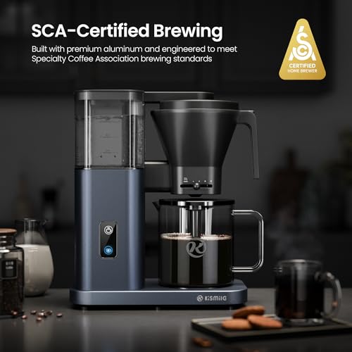 Image of Kismile SCA-Certified 8 Cup Drip Coffee Maker, Pour Over Coffee Machine with 3s Instant Heat 197-205℉, Adjustable Flow Control, Removable Water Tank, Deep Cold Brew & 40 Min Keep Warm (Blue)