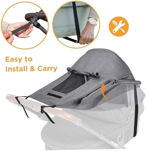 Pram Sun Shade with Breathable Viewing Window Windproof Sun Shade Cover for Pram Parasol with Window Blackout Light Grey — view 4