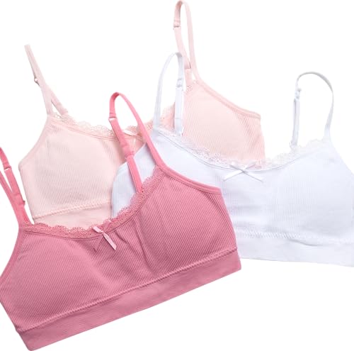 Laura Ashley Girls Training Bras - 3/6 Pack Soft Stretch Cami Bralette, Breathable Bras for Teens with Removable Pads (30-36)3