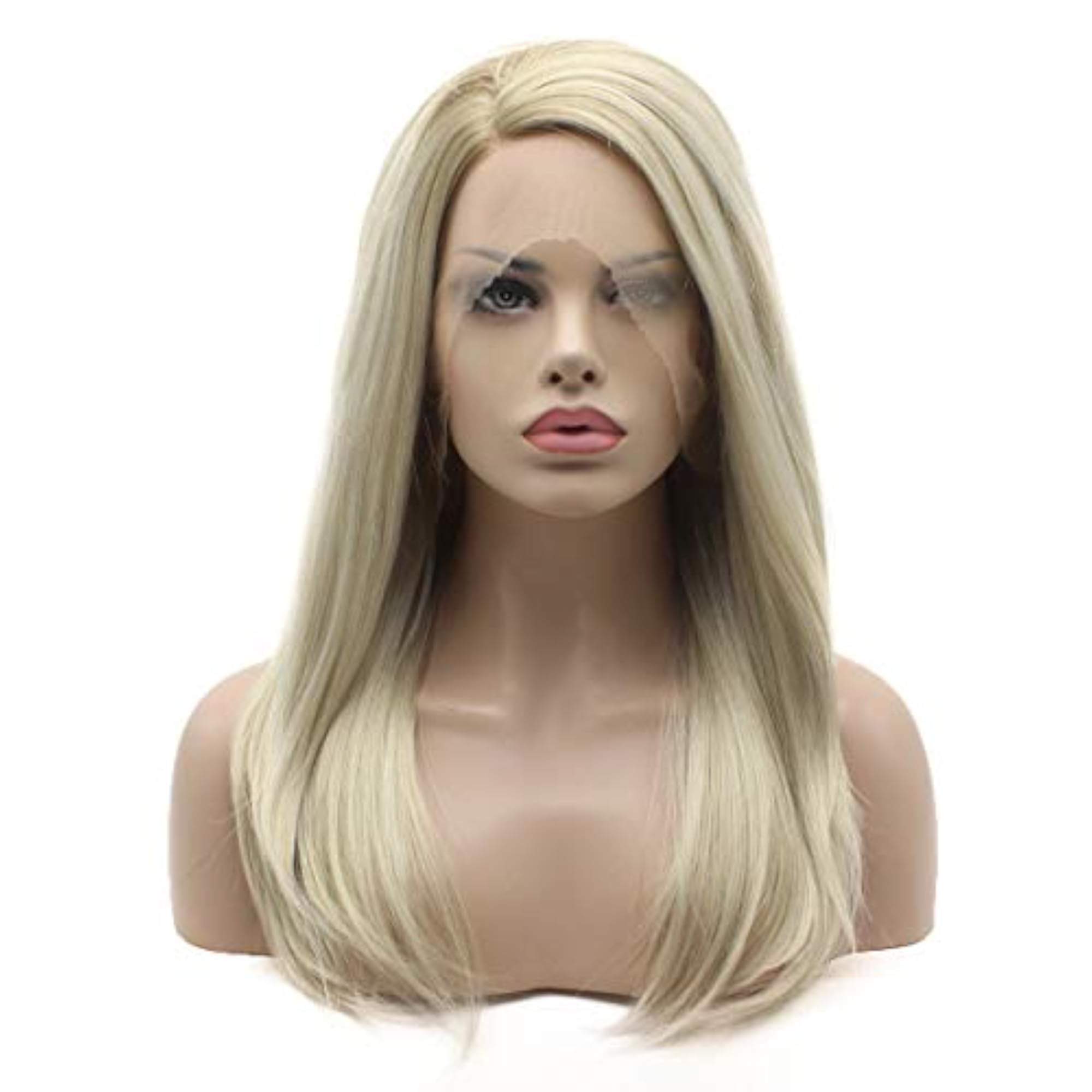 Brown Root Blonde Ombre Synthetic Lace Front Wig, Medium Length