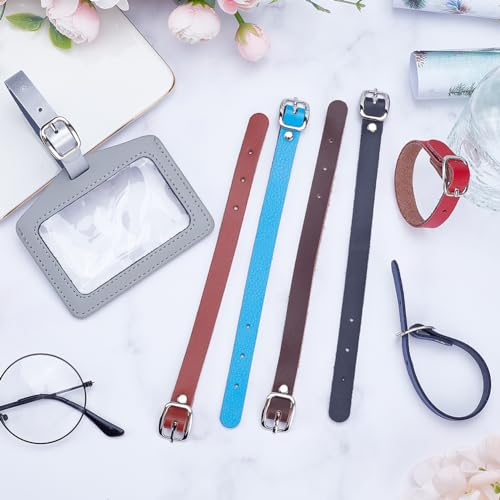 GORGECRAFT 7 Colors 8 Inch Cowhide Leather Stirrup Straps Genuine Luggage Strap Luggage Tags Adjustable Length Replacement Belts with Metal Buckle Watch Band Strap for Card Pass Holder Travel Storage4