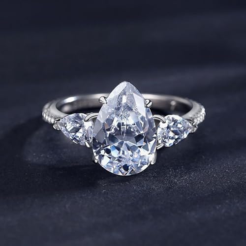 Blocaci Pear Shaped Engagement Rings for Women White Gold 1CT Center Teardrop Moissanite Engagement Rings Platinum Plated Silver 10K 14K 18K Gold Anniversary Promise Rings3
