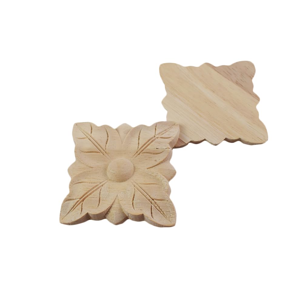 4 Applique In Legno Intagliato Non Verniciato - Decorazioni Per Mobili, Porte E Fai Da Te - 20x5 Cm