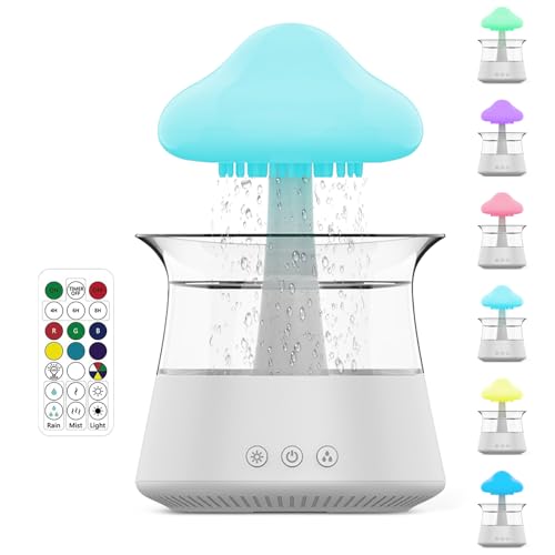 Rain Cloud Humidifier, Night Light with 7 Colors, Rain Lamp Aromatherapy Essential Oil Diffusers, Mushroom Raincloud Humidifier Cloud Lamp with Water Drop Sound, Rain Drop Humidifier(White)