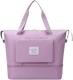 Bolsa Mala Dobrável Expansível e Impermeável Oxford – Ideal Academia e Viagem • Compartimento para Tênis/Roupas Molhadas • Alças Mão e Tiracolo Reforçadas (Lilás)