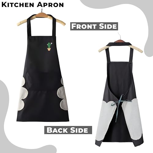 Image of Kraptick Kitchen Apron - Comfortable Cooking Waterproof Apron for Men and Women With Pocket and Side Coral Velvet for Wiping