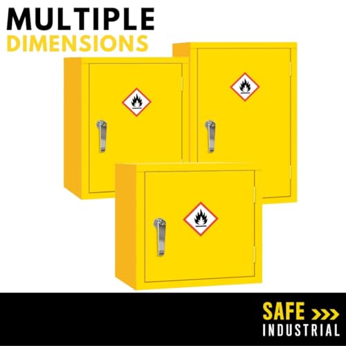 Mini armario COSHH para productos químicos inflamables, almacenamiento de seguridad de 1 estante, diseño amarillo de alta visibilidad