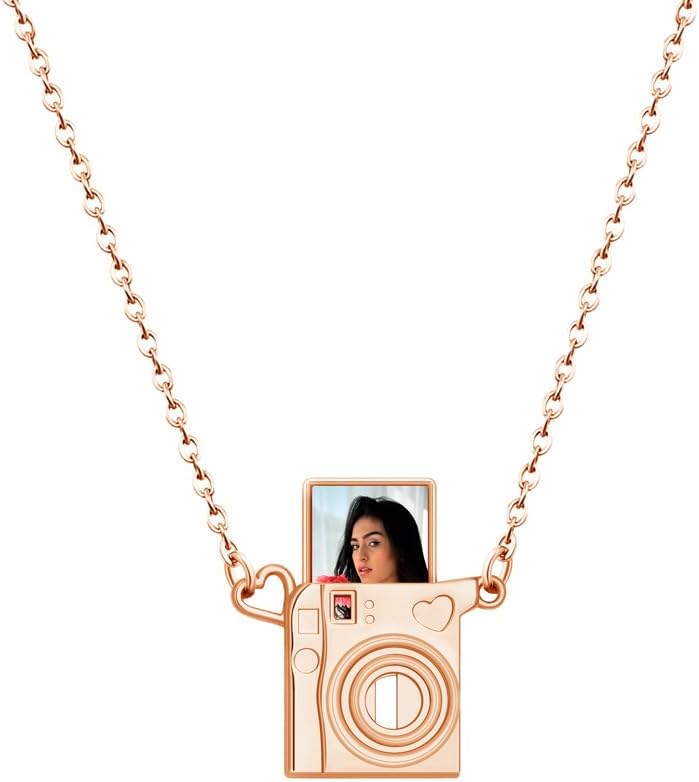 Personalized Mini Camera Photo Necklace with Picture Inside, Custom Picture Locket Pendant Necklace Photography Lovers Memorial Gifts for Women