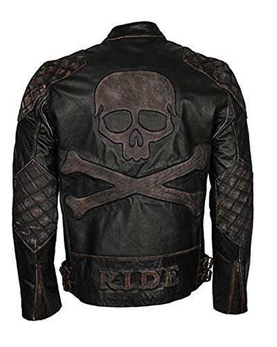 Shop House Skull and Bones Jacke für Männer aus echtem Leder (XXS-5XL) Biker-Jacke, Lederjacke, Punisher Jacke Herren, Biker-Jacke Herren (L (Befolgen Sie die Größentabelle))