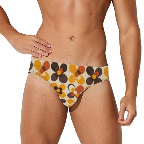 Seventies Geometric Vintage Pattern Flower Mens Swim Briefs Bikini Swimwear Print Beach Shorts Sexy Swimsuit
