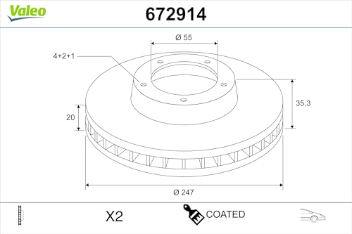 Disques de frein VALEO 672914 peints et ventilés pour essieu avant performance origine - 2
