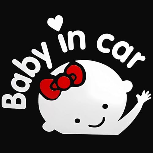 Image of CVANU Girl Baby in Car Sticker (Set of 2) White Vinyl Car Safety Warning Self-Adhesive Waterproof Stickers for Cars| Windows| Vehicle Surface (15.5cm X 11cm)
