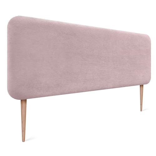 DHOME Tête de Lit Capitonnée Unie Arrondie en Velours Côtelé Premium avec Pieds pour Mur Têtes de Lit Acoustiques Absorbantes pour Chambre (Rose Poudré,...