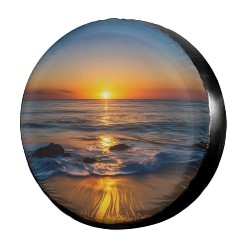 Image of Colorful Sun Over The Sea Waves Reflections Tropics Spare Tire Cover Dust-Proof Wheel Tire Cover Fit Trailer, RV, SUV and Many Vehicle 17 Inch