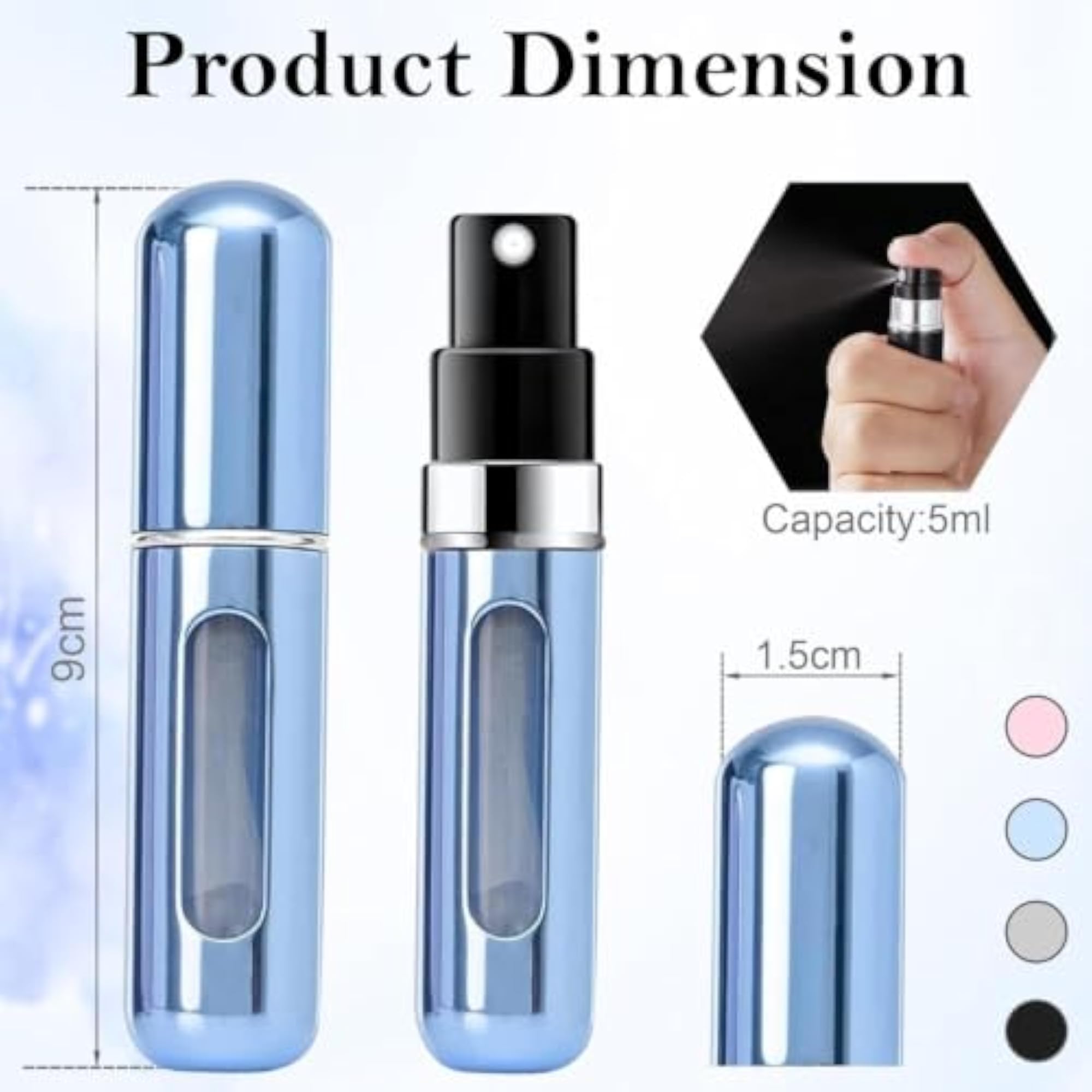 Mini Refillable Perfume Atomizer Spray Bottle 5ml, Pack of 4