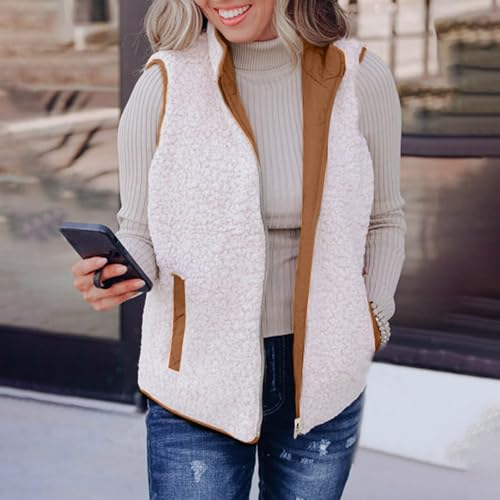 Uillui Reversible Sherpa Vest for Women 2024 Trendy Zip up Fleece Vest Jacket Pockets Warm Quilted Vest Outwear for Winter3