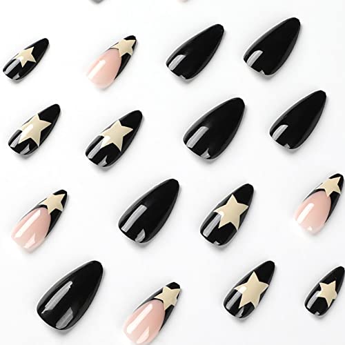 Clataly 24 Pcs White Star Ripple Fake Nails Acrylic Press on Nails Funny Nude Pink False Nails Full Cover Nails for Women and Girls (A) - Image 2