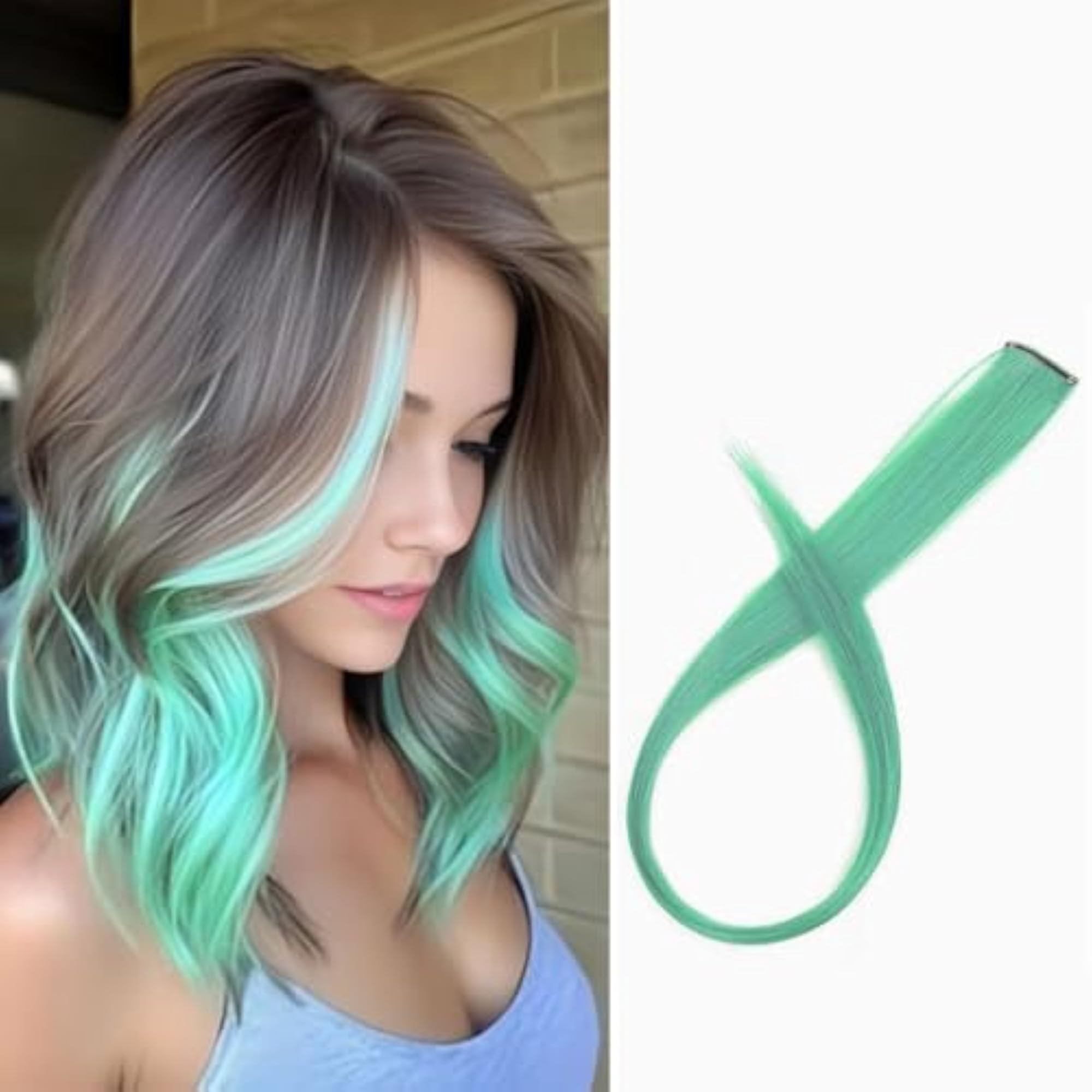 2pc Light Green Synthetic Hair Clip Extensions for Women