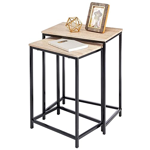 mDesign Modern Nesting Side/End Table - Metal Wood Design - Sturdy Vintage, Rustic, Industrial Home Decor Accent Furniture for Living Room, Bedroom - Set of 2 - Natural/Black