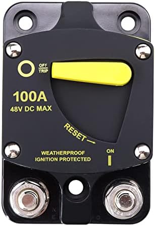 VOZINMOST 12V - 48V DC 100 Amp Surface Mount & Panel Mount Circuit Breakers for Boat Trolling with Yellow Manual Button Waterproof 100A
