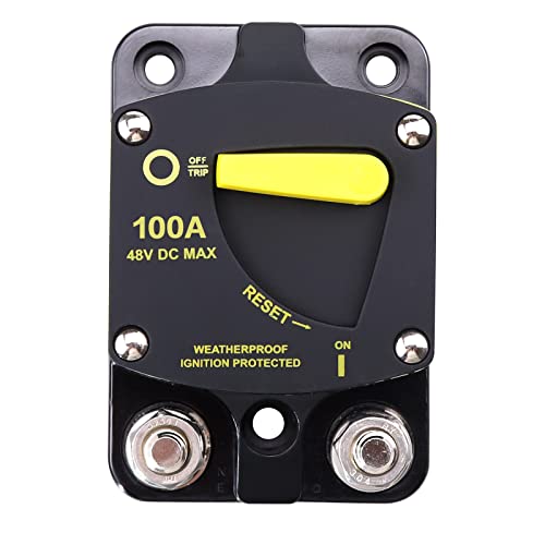 Vozinmost 12V - 48V Dc 100 Amp Surface Mount & Panel Mount Circuit Breakers For Boat Trolling With Yellow Manual Button Waterproof 100A #TOP2