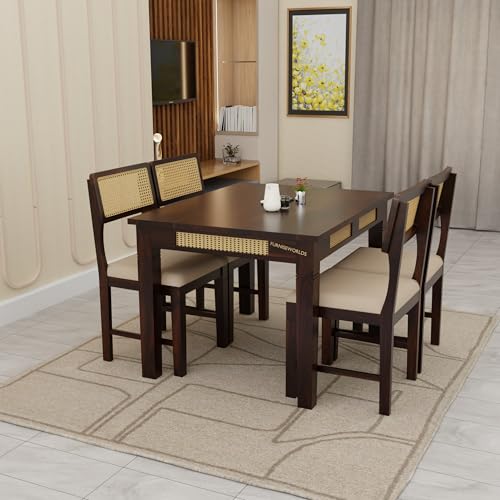 Image of Solid Sheesham Wood 4 Seater Dining Table Set for Home and Kitchen