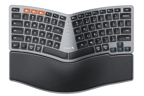 ProtoArc Bluetooth Ergonomic Keyboard, EK04 Mini Compact Wireless Ergo Split Keyboard, 80 Keys, Bluetooth and USB, Palm Rest, Natural Typing, Rechargeable, Compatible with Windows/Mac/Android