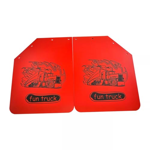 Image of Heavy Duty Angled Mud Flaps 24 inch x 30 inch Compatible with Semi Truck Trailer with Fun Truck Pattern Red, 2 Pack