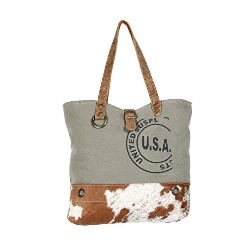 USA Stamp Upcycled Canvas and Hair-On Leather Tote Bag4