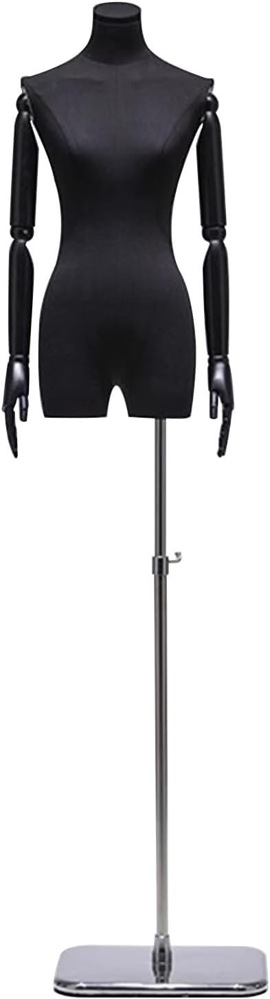 CONGRUI Female Standing Mannequin Torso 61 77in Adjustable Height Detachable Manikin Square Metal Base Linen(Black)