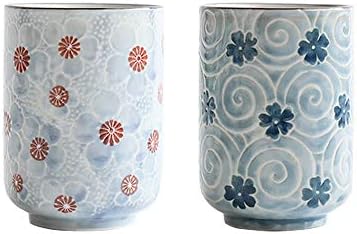 Japanese Tea Cups Ceramic Cup Mug Japanese Traditional Flower Beautiful Design Set of 2 yunomi Teacups 10OZ