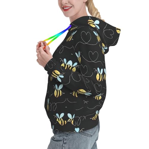 Pull graphique ajusté femme avec capuche douce imprimée abeille - 2