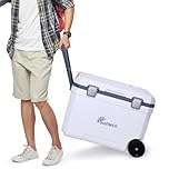 SUNMER Wheeled Cooler Box 45L - PU Foam Insulated Ice Chest with 72-Hour Cold Retention - Cool Box on Wheels with Drain Plug & Cup Holders - Large Ice Cooler Box for Camping & Beach - White