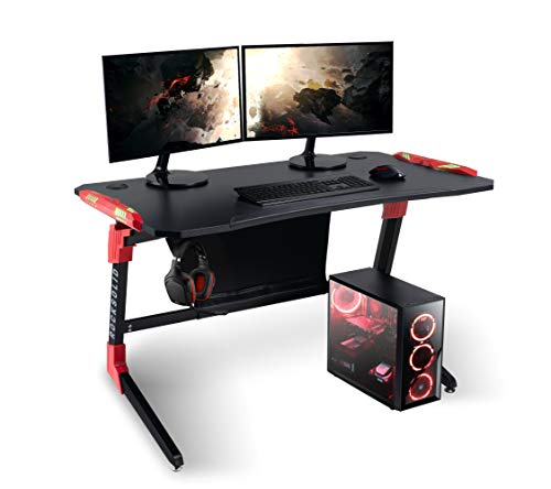 ELITE Gaming-Tisch Rocksolid - Gaming - LED-Beleuchtung - Rückwand-Sichtschutz - Headsethalterung - Schreibtisch (Purpur)