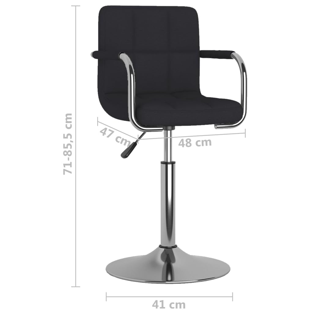 Taburete de bar negro acolchado, estructura de acero cromado con resorte de gas, altura regulable de 71 a 85,5 cm, giratorio 360 grados, con reposabrazos