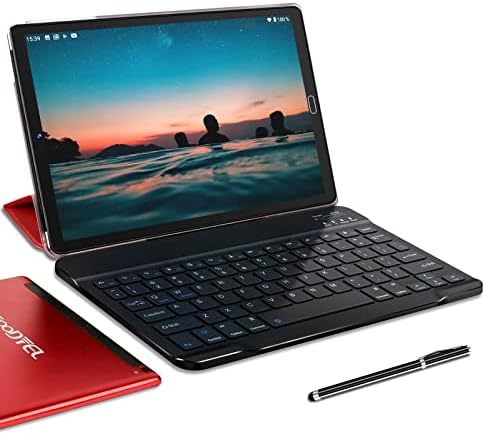 10” Tablet with 4GB RAM and 64GB ROM, WiFi, Bluetooth, GPS, 5MP + 8MP, 8000mAh, Android 10, SD Slot, 2.5D IPS, with Case and Keyboard, GOODTEL Tablet, Black