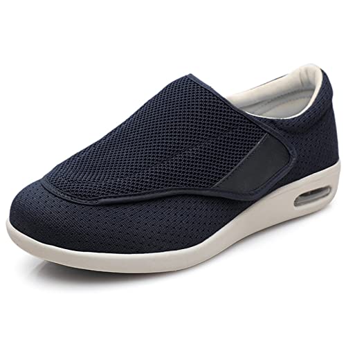 STUNAHOME Extra breda skor för kvinnor, män, ortopediska diabetesskor med minnesskum justerbara promenadskor för äldre, artrit, ödem, svullna fötter, tumme valgus, Mörkblått, 4 UK Wide