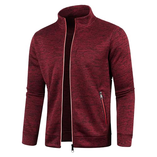 Men's Full Zipper Stand Collar Sweater Cardigan Casual Knit Sweater Loose Fit Sweaters with Zipper Pockets