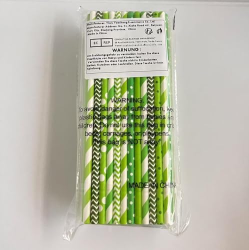YAOSHENG Papierstrohhalme, 100-Metallfolie gestreift/gewellt/rosa Strohhalme, passend für Geburtstage, Hochzeiten, Bräute, Weihnachtsdekorationen und Partyzubehör (Bright Green Series)