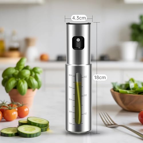 Miniatura 2 de Kitchenboss Pulverizador Aceite Spray Cocina: Aceitera Spray Acero Inoxidable Y Vidrio 100ml Vaporizador Aceite Spray Cocina Para Ensaladas, Planchas Y Freidoras Aire