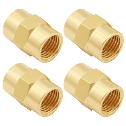 Uenede 1/4 Inch NPT Female Brass Hex Nipple Coupling, 4PCS